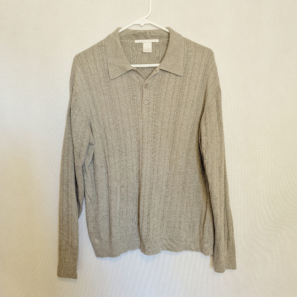 Perry Ellis Men's Beige Knit Collared Sweater - Size Large